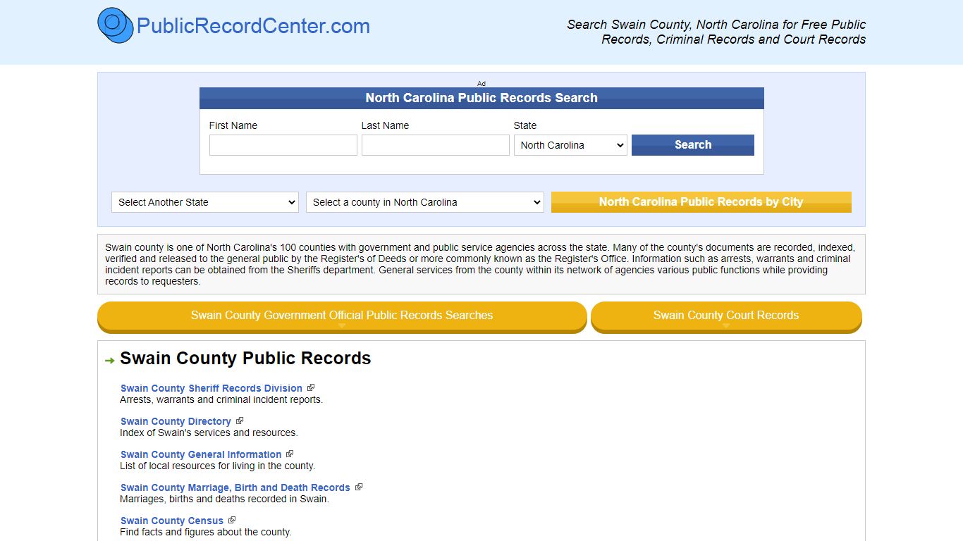 Swain County North Carolina Free Public Records - Court Records ...