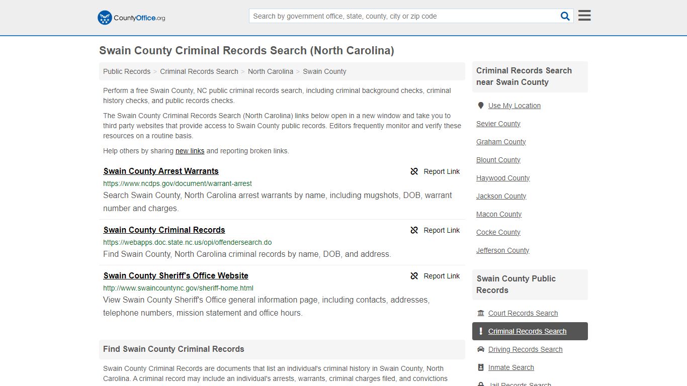 Swain County Criminal Records Search (North Carolina) - County Office